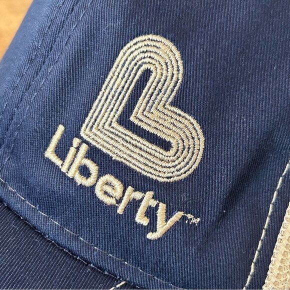 Liberty Hat Navy Blue Tan Mesh Adult O/S Adjustable Baseball Cap Great Preworn C - Picture 7 of 10